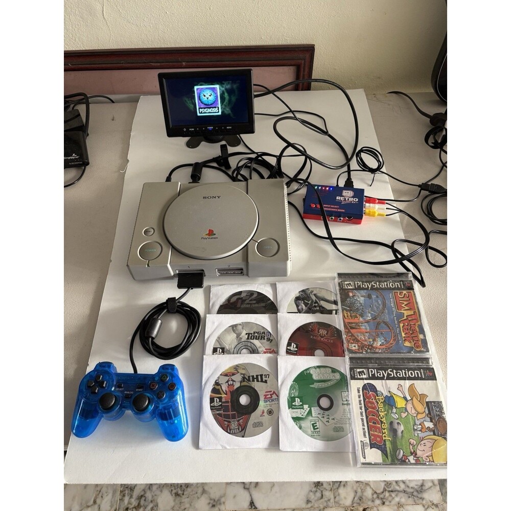 Sony PlayStation PS1 SCPH-9001 Console Bundle 8 Games Controller Tested Works